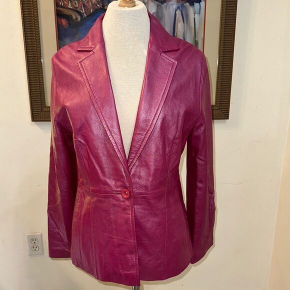 Bernardo Collection Pink Raspberry Belted Soft Leather Jacket Size Medium - Picture 11 of 13